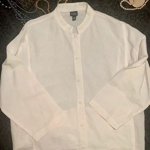 Eileen Fisher sz large shirt button pockets linen